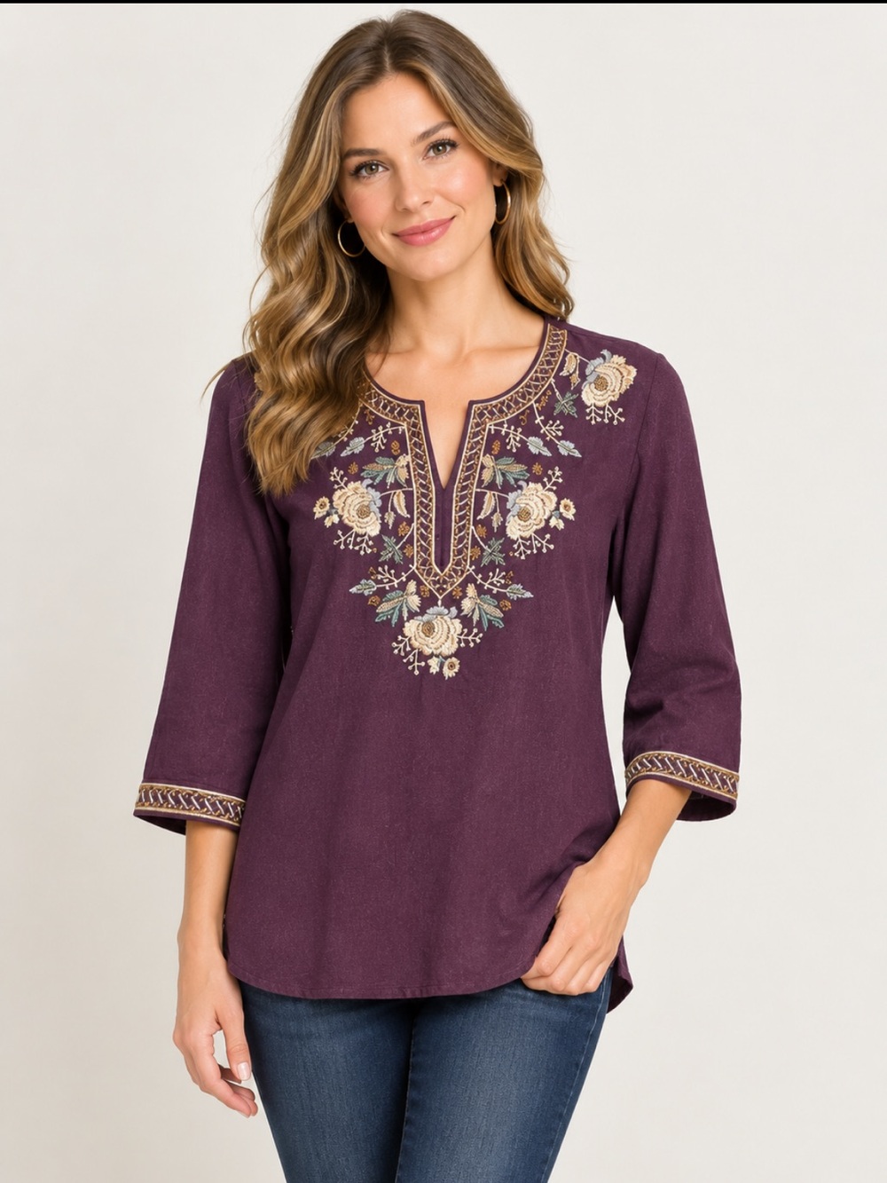 Soft Surroundings Petite Small Embroidered Top